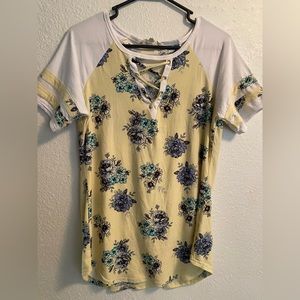 No Comment lace up floral top laced up